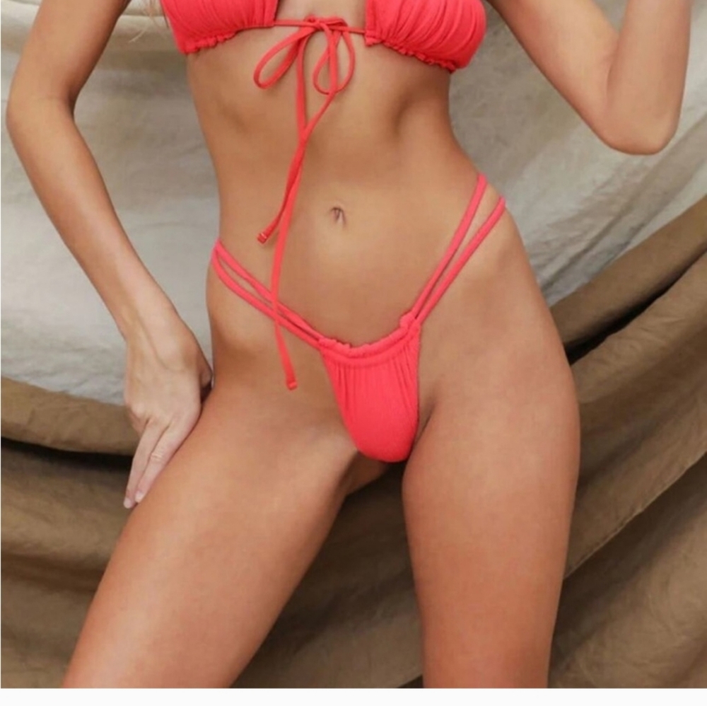 Toast Swim,Signature Ribbed Tunnel Bikini Bottom Fire Coral,XS